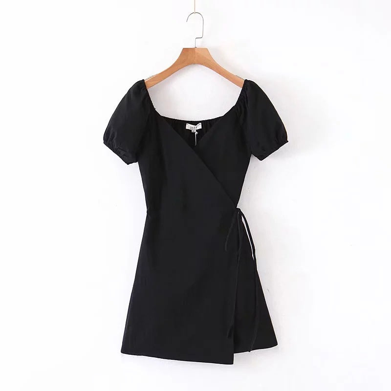 Women's V-neck short sleeve waist dress