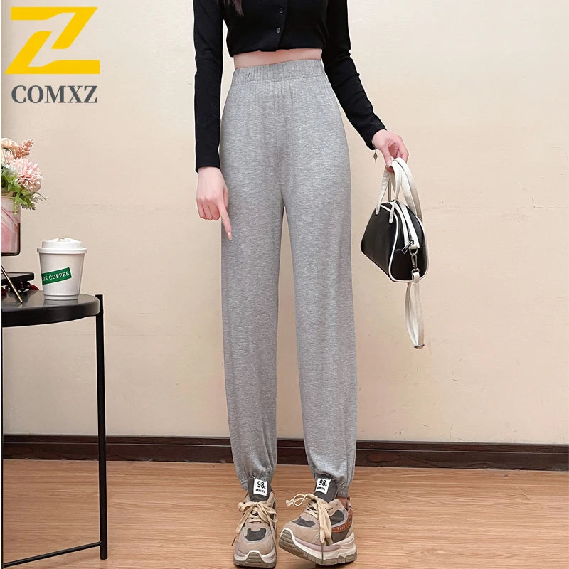 New Stretch Sports Pants Women's  Summer Fitness Exercise Dance Thin Loose Trousers Fashion Ice Silk Bloomers Sweatpants