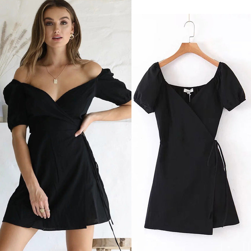 Women's V-neck short sleeve waist dress