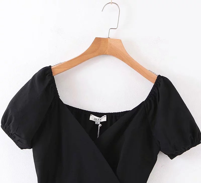 Women's V-neck short sleeve waist dress