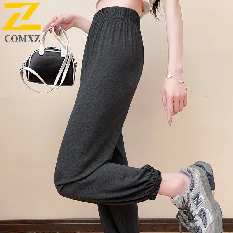 New Stretch Sports Pants Women's  Summer Fitness Exercise Dance Thin Loose Trousers Fashion Ice Silk Bloomers Sweatpants