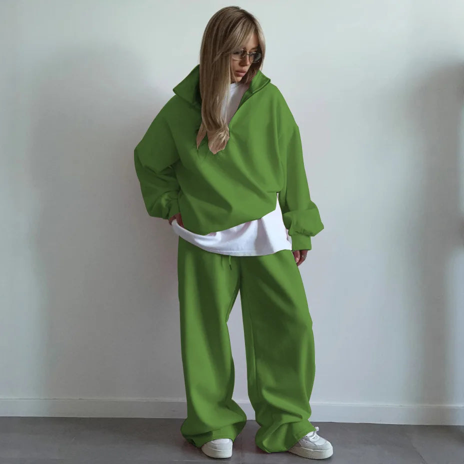 Casual Oversize Tracksuit Half Collar Long Sleeve Tracksuit Drawstring Pants Matching Tracksuit Cotton Comfort Loungewear