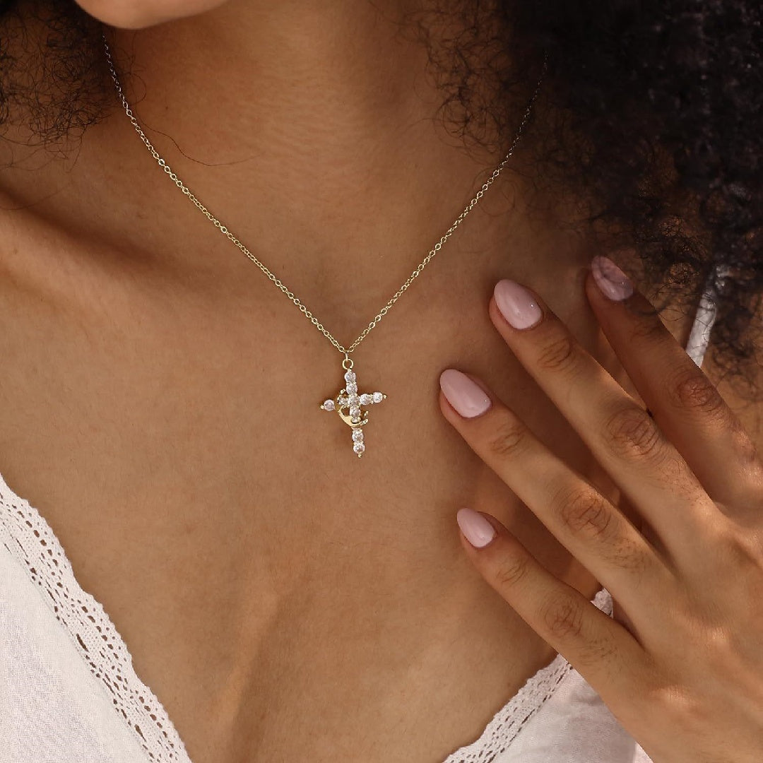 Christian Religious Symbola Drop Classic Crown & Cross Pendant Choker Easter Necklace For Women & Men & Girls Pretty Crown Cross Necklace For Daily Party Clothing Decor Trendy All-match & Exquisite Je