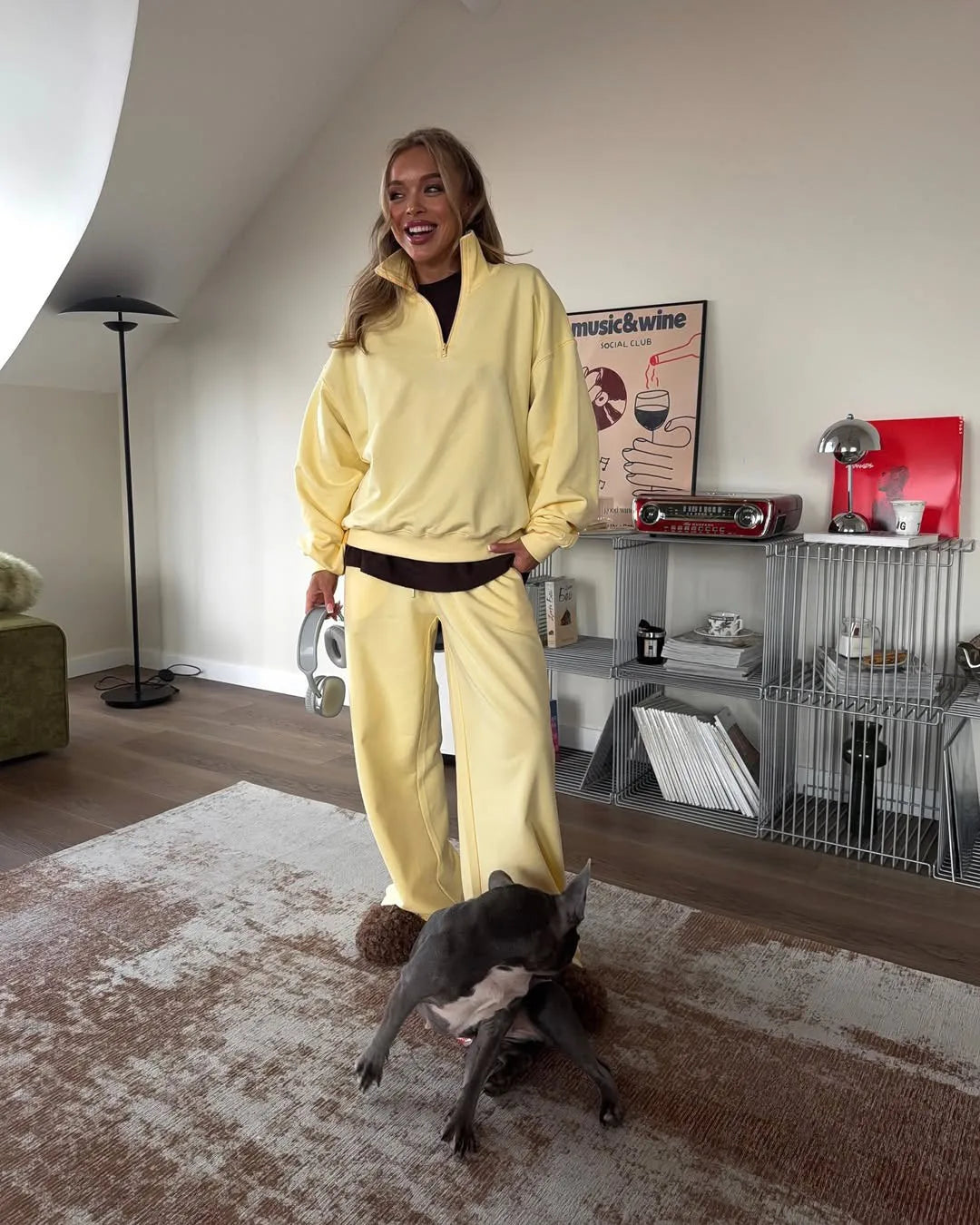 Casual Oversize Tracksuit Half Collar Long Sleeve Tracksuit Drawstring Pants Matching Tracksuit Cotton Comfort Loungewear