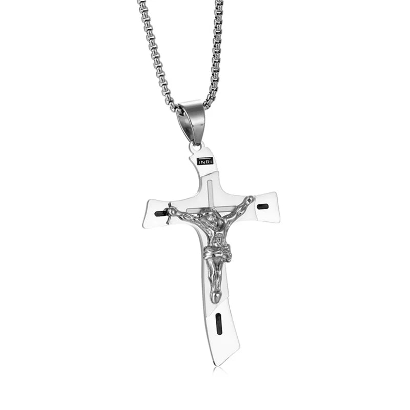 Vintage Jesus Cross Pendant Men and Women Amulet Necklace Catholic Christian Religious Prayer Jewelry Gift