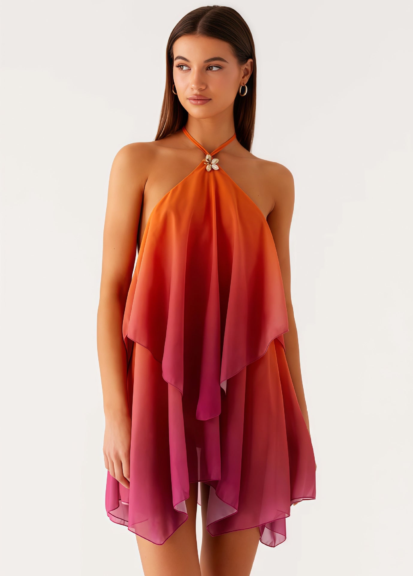Mesh Gradient Color Halter Loose Dress