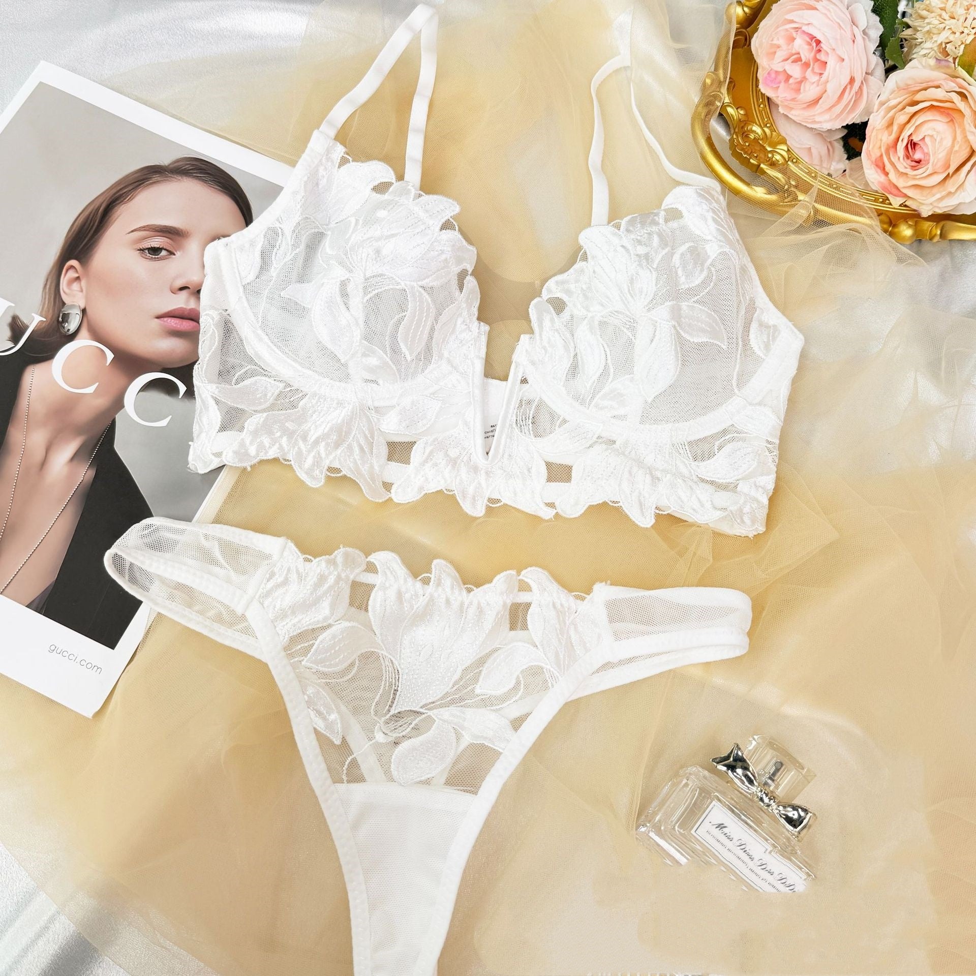Sexy Lingerie With A Deep V-neck And Intricate Embroidery