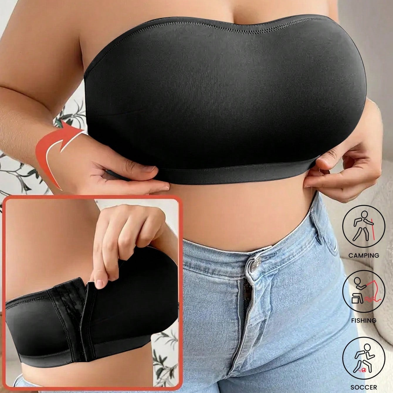 Sleek Strapless Side-closure Thin Bralettewire-free And Ultra-comfortable