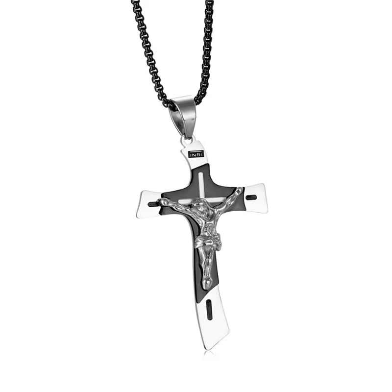 Vintage Jesus Cross Pendant Men and Women Amulet Necklace Catholic Christian Religious Prayer Jewelry Gift