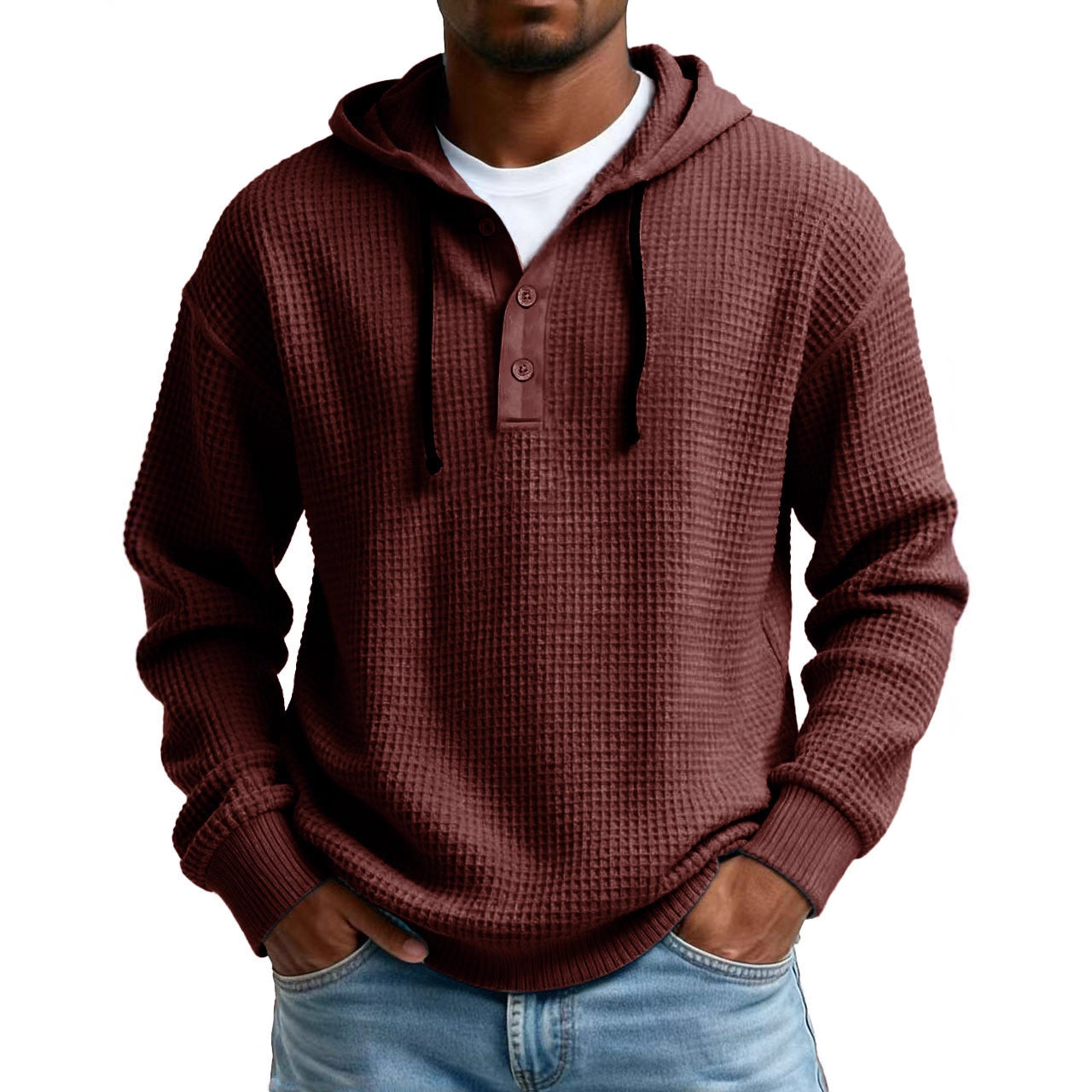 Mens Youth Ribbed Hooded Half-Zip Sweater