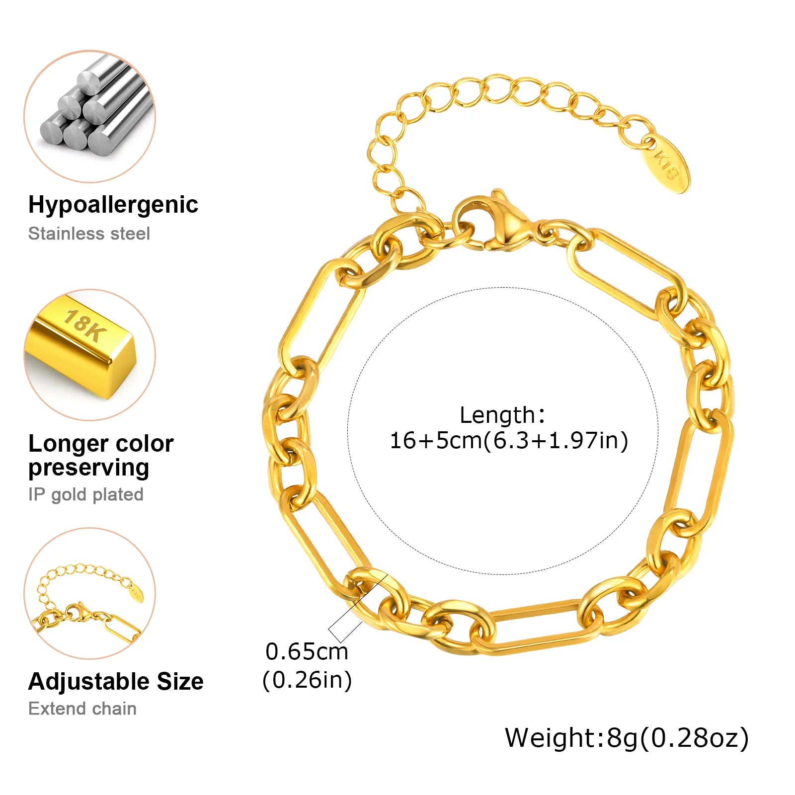 Stainless Steel Square Chain Bracelets,Women's Gold Plated Adjustable Bracelet,Geometric Jewelry Gift