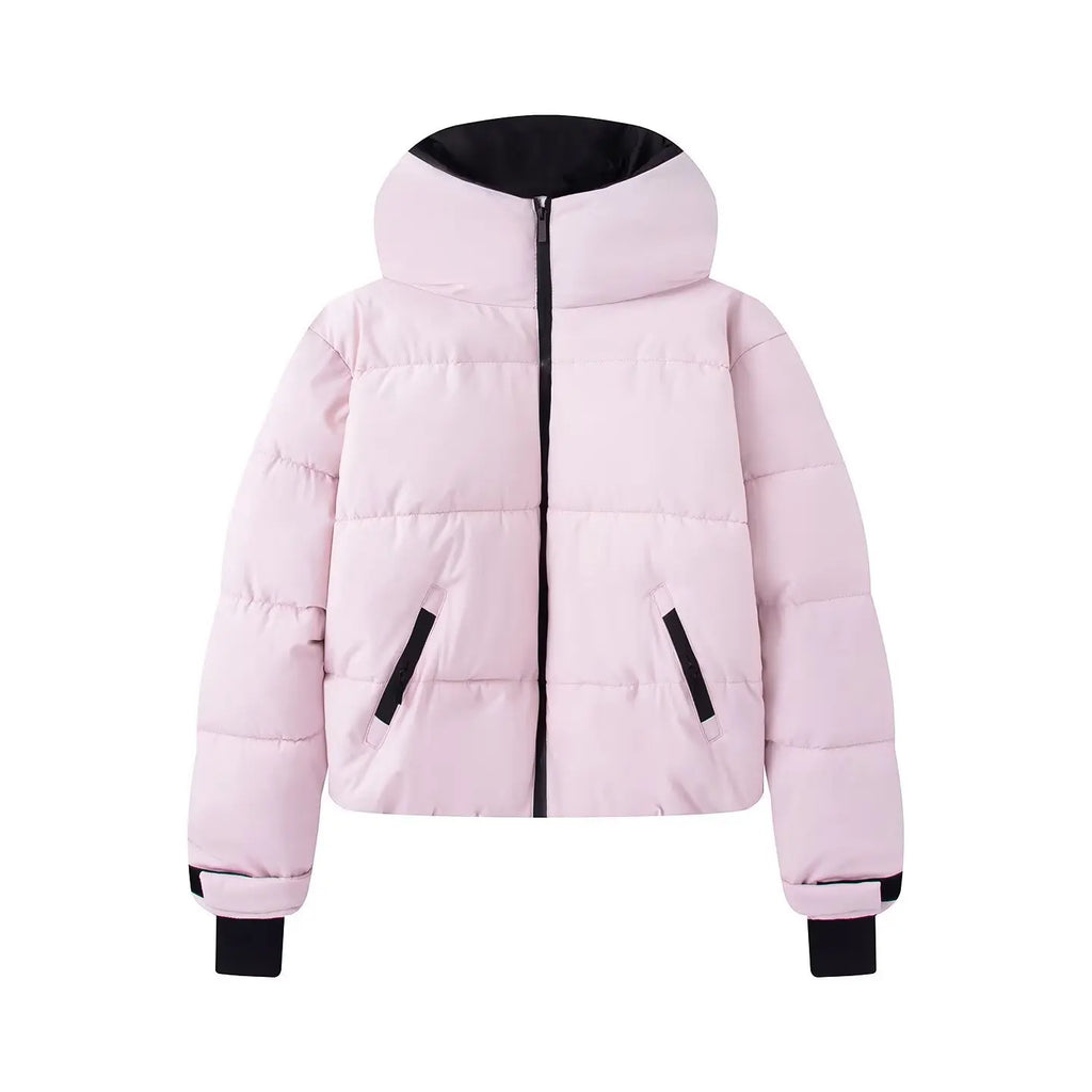Winter Pink Thicken Warm Women's Skiwear Fashoin Hooded Cotton Padded Jacket Coats + Long Straight Pants 2026 New Women Ski Suit