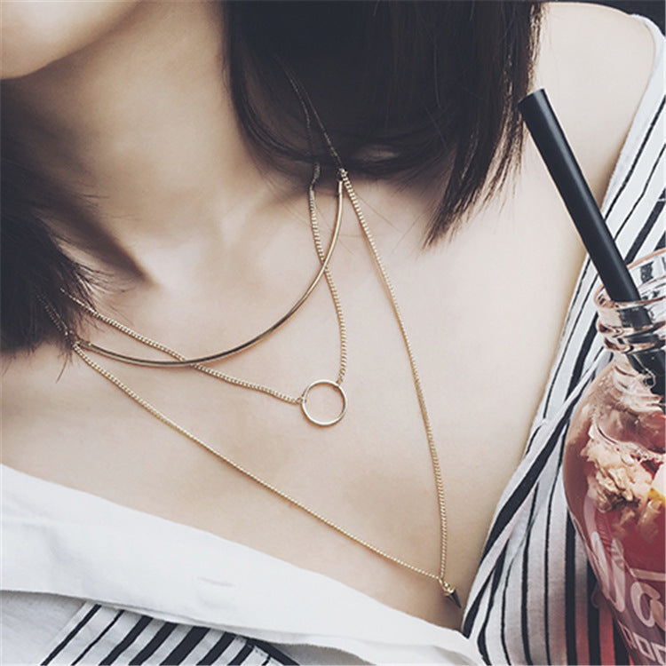 Korean Fashion Multideck Design Long Necklace Joker Simple Collarbone Kolye For Women Party Accessories