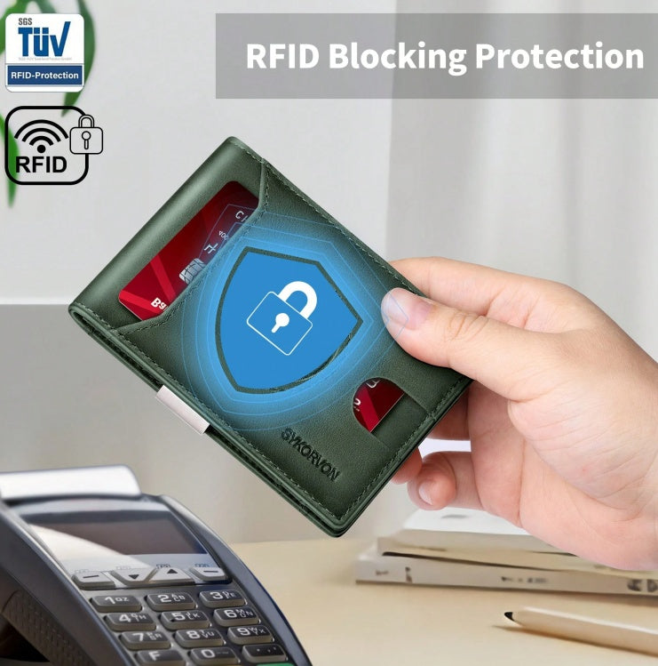 Airtag Wallet Men, Minimalist Front Pocket Wallets With Aritag Holder, Genuine Leather Bifold Slim Wallet, RFID Blocking Wallet For Men Up To 11cards -Air Tag Not Included