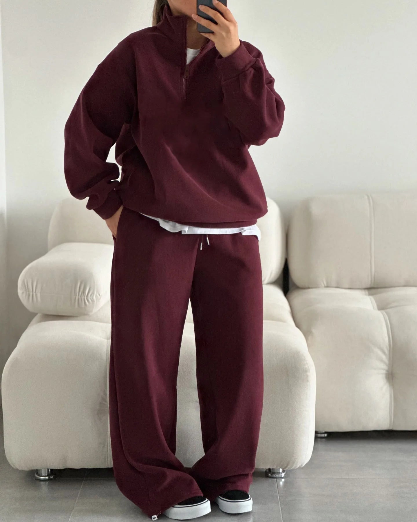 Casual Oversize Tracksuit Half Collar Long Sleeve Tracksuit Drawstring Pants Matching Tracksuit Cotton Comfort Loungewear