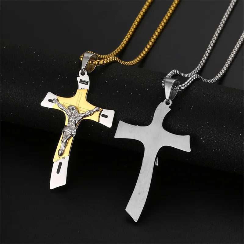 Vintage Jesus Cross Pendant Men and Women Amulet Necklace Catholic Christian Religious Prayer Jewelry Gift