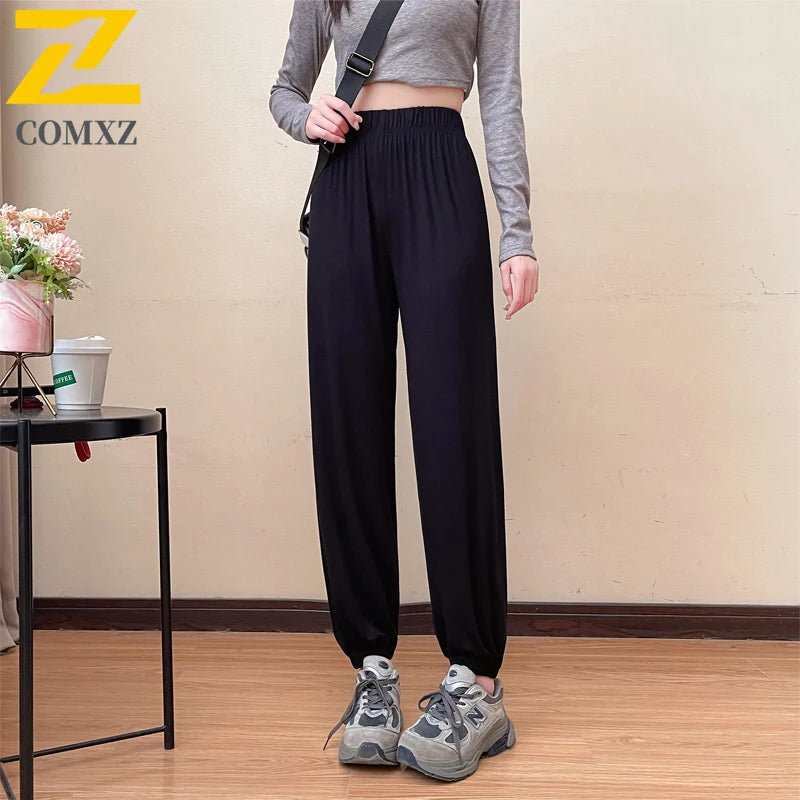 New Stretch Sports Pants Women's  Summer Fitness Exercise Dance Thin Loose Trousers Fashion Ice Silk Bloomers Sweatpants