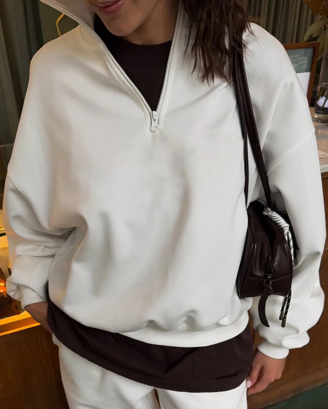 Casual Oversize Tracksuit Half Collar Long Sleeve Tracksuit Drawstring Pants Matching Tracksuit Cotton Comfort Loungewear