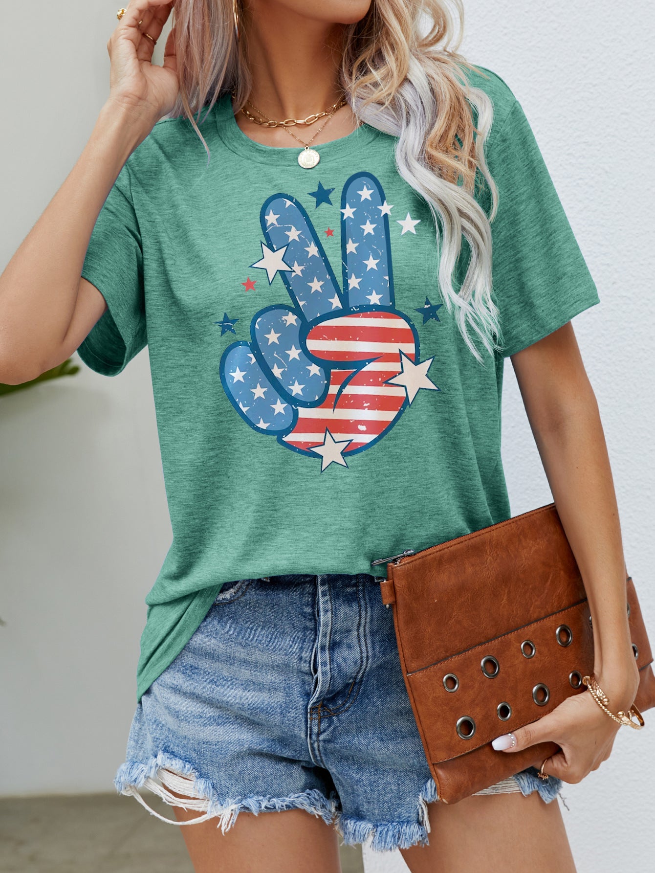 Women's American Independence Day Round Neck Short Sleeve Printed Day T-shirt