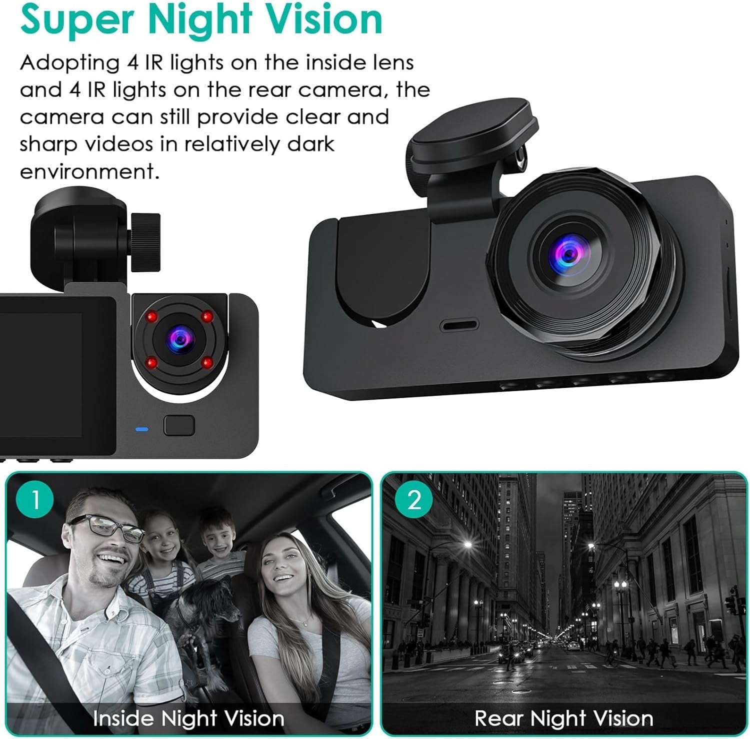 3 Channel Dash Cam, 1080P Dash Cam Front And Rear Inside, Three Way Dash Camera For Cars, Car Camera With 32GB Card, 24H Parking Mode, Loop Recording, Super Night Vision