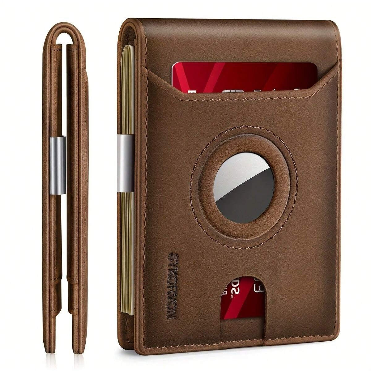 Airtag Wallet Men, Minimalist Front Pocket Wallets With Aritag Holder, Genuine Leather Bifold Slim Wallet, RFID Blocking Wallet For Men Up To 11cards -Air Tag Not Included