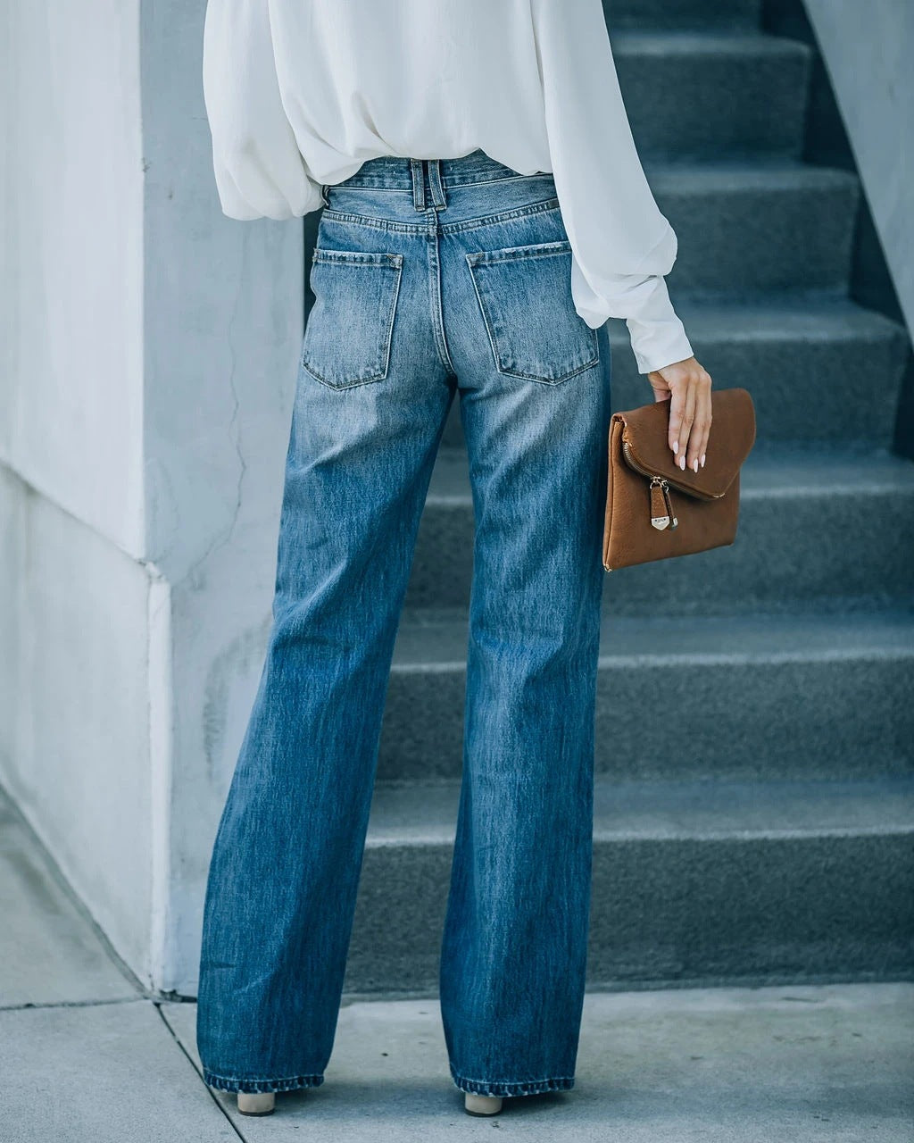 Street Trendsetter Washes Broken Hole Single Breasted Jeans Wide Leg Pants