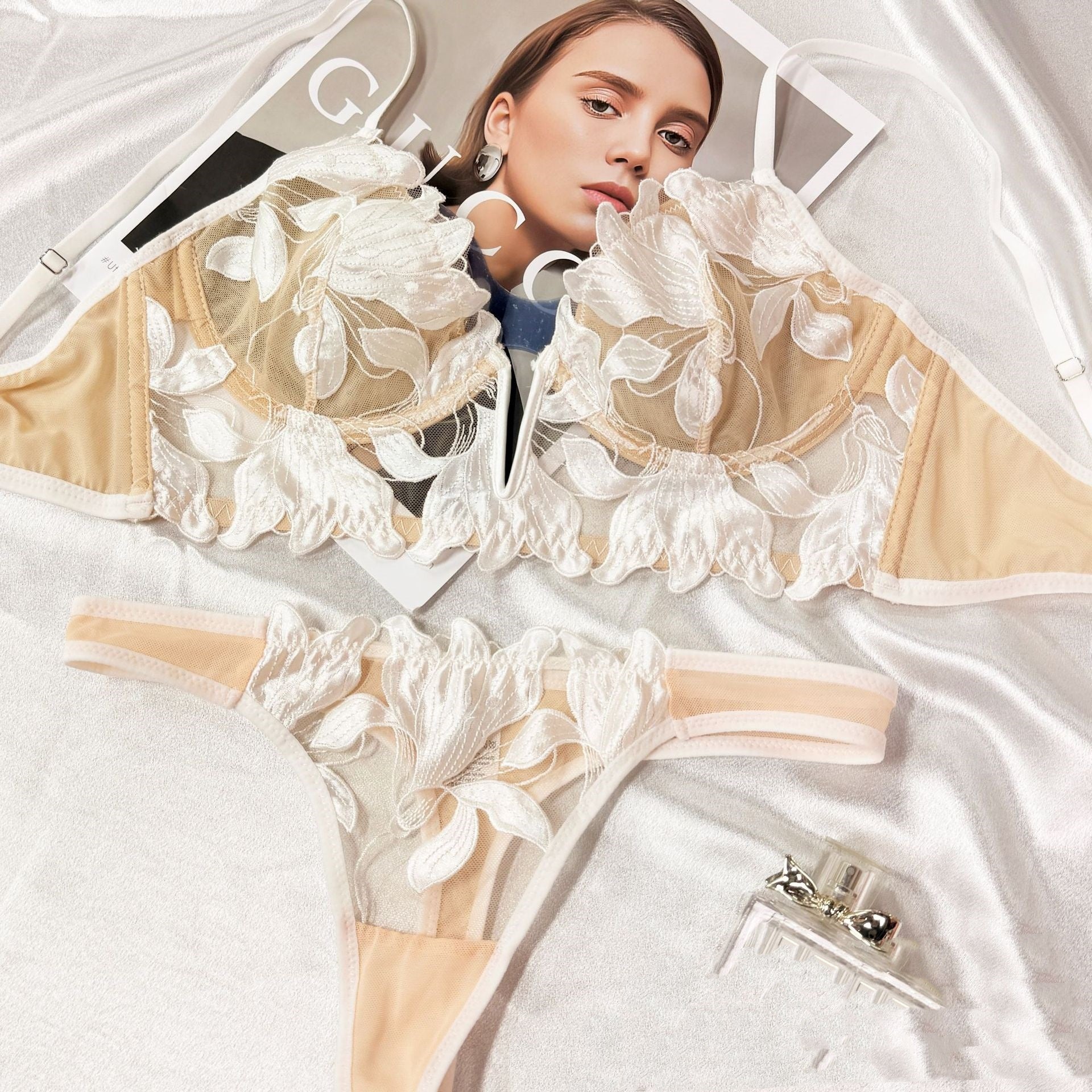 Sexy Lingerie With A Deep V-neck And Intricate Embroidery